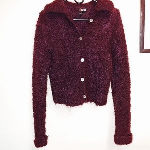 NY based mohair burgundy cardigan sweater size s